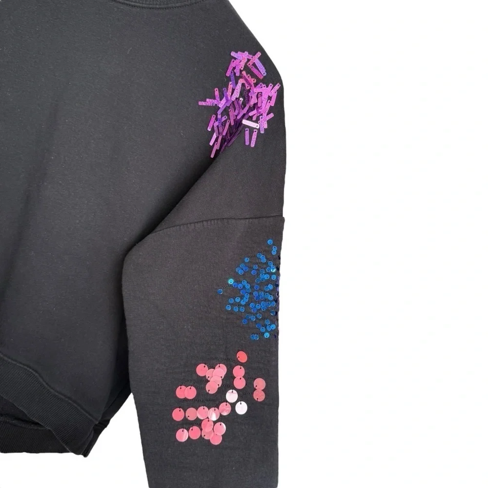 Justice Girls Black Crewneck Sweatshirt With Multicolor Sequin Detail Size 18/20